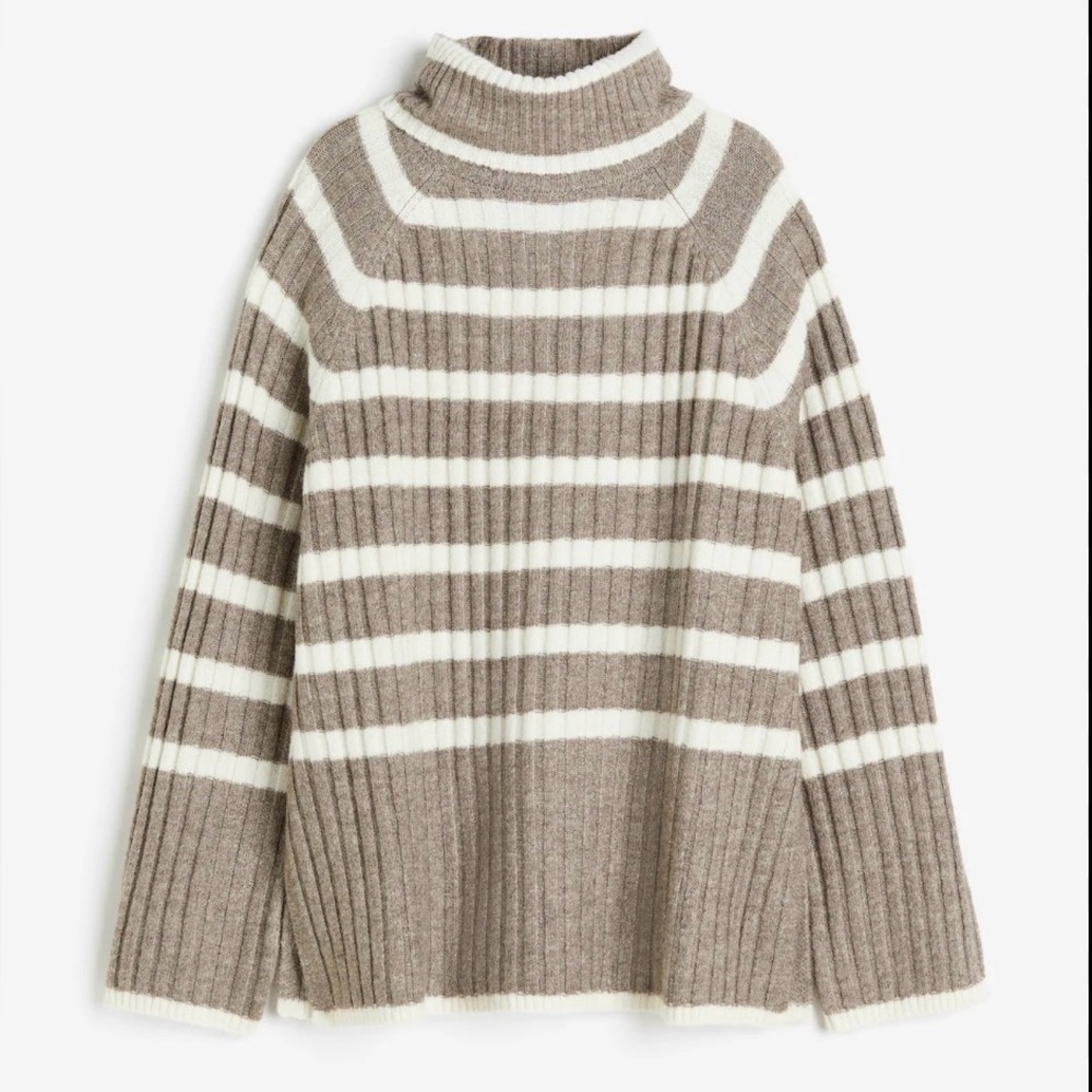 H&M Rib-Knit Turtleneck Long Sleeve Striped Boxy Sweater